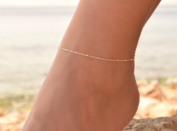 925 sterling silver singal chain with tiny bolls anklets